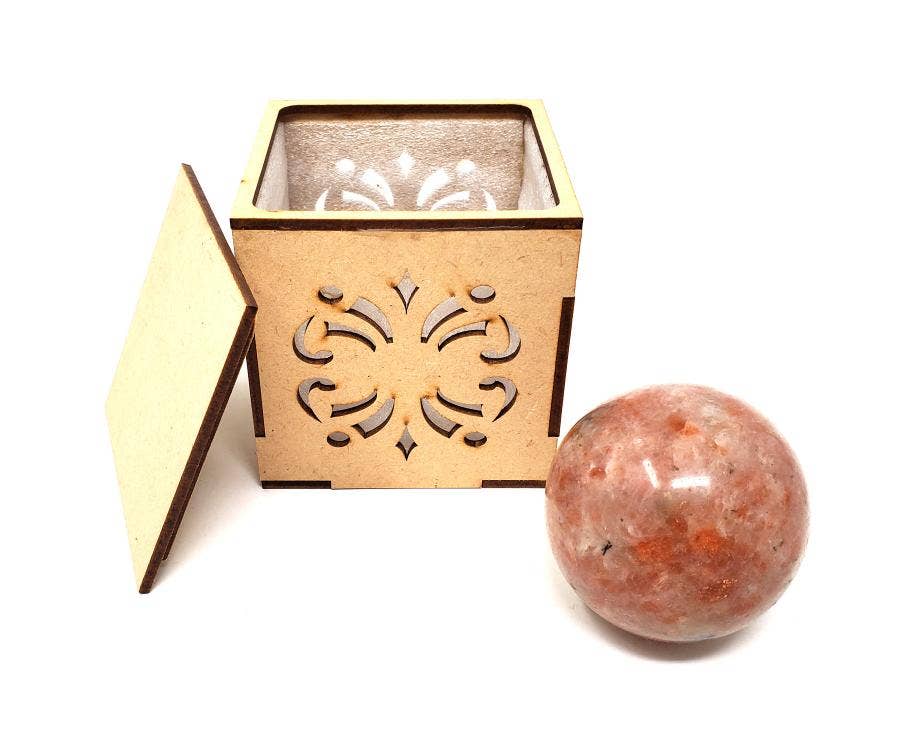 40-55mm SUNSTONE Gemstone Sphere with wooden Box