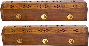 Ying Yang Wood Incense Box Burner 12"L (2 pieces)