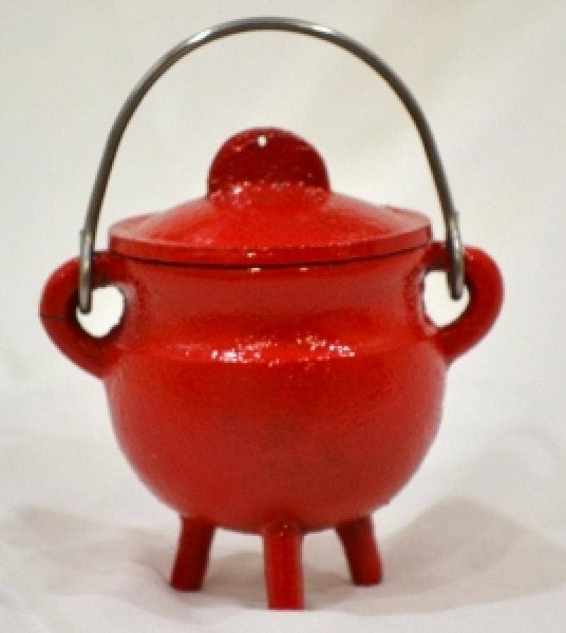 RED Cast Iron Cauldron w/lid 3"H 2.75"D