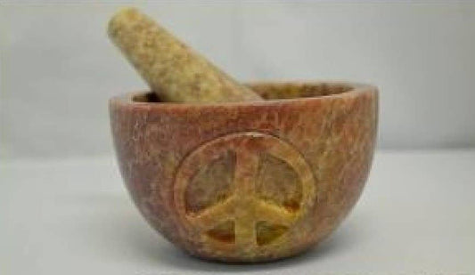 Peace Soapstone Carved Natural Mortar & Pestle 4.5'' x 4.5''