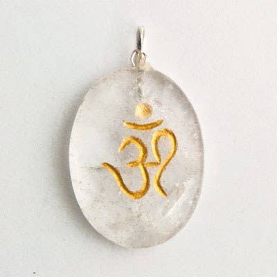 Om Symbol in Gold Crystal Quartz Pendant - 1"x1.25"