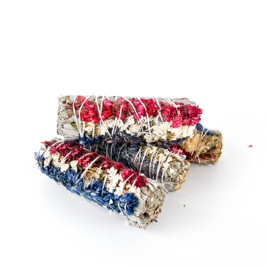 White Sage w/ Red, White & Blue Paper Flower (3 Pack)