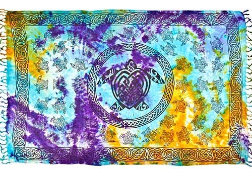 Celtic Turtle in Tie Dye Scarves / Altar Cloth Set - 42 x 68