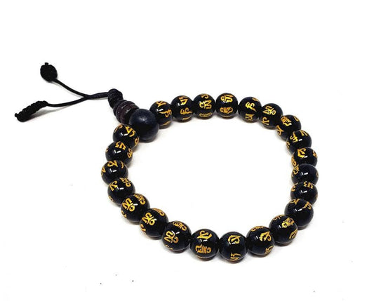 Tibetan Bracelet Black beads with Golden print