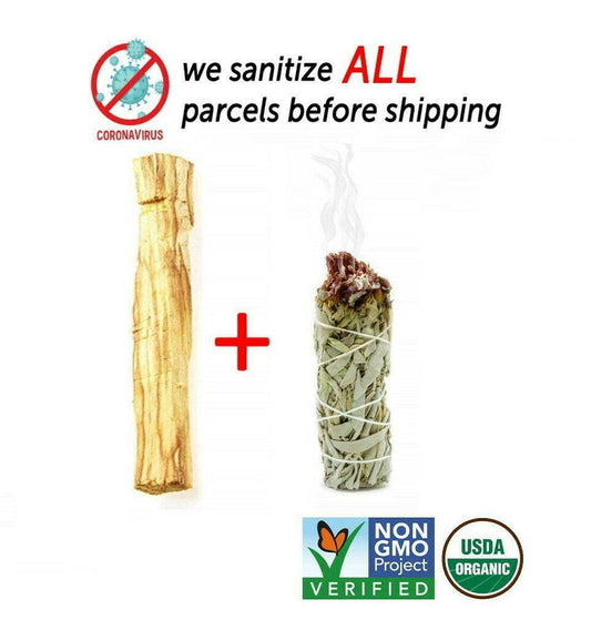 1 Palo Santo Wood & 1 White Sage Smudge Stick MADE IN USA