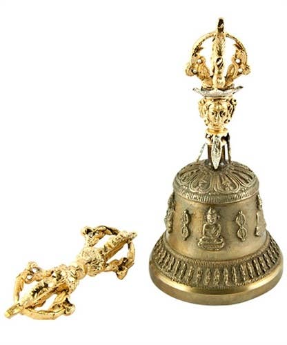 Buddha Bajra Tibetan Altar Bell with Dorjee - 6.75"H