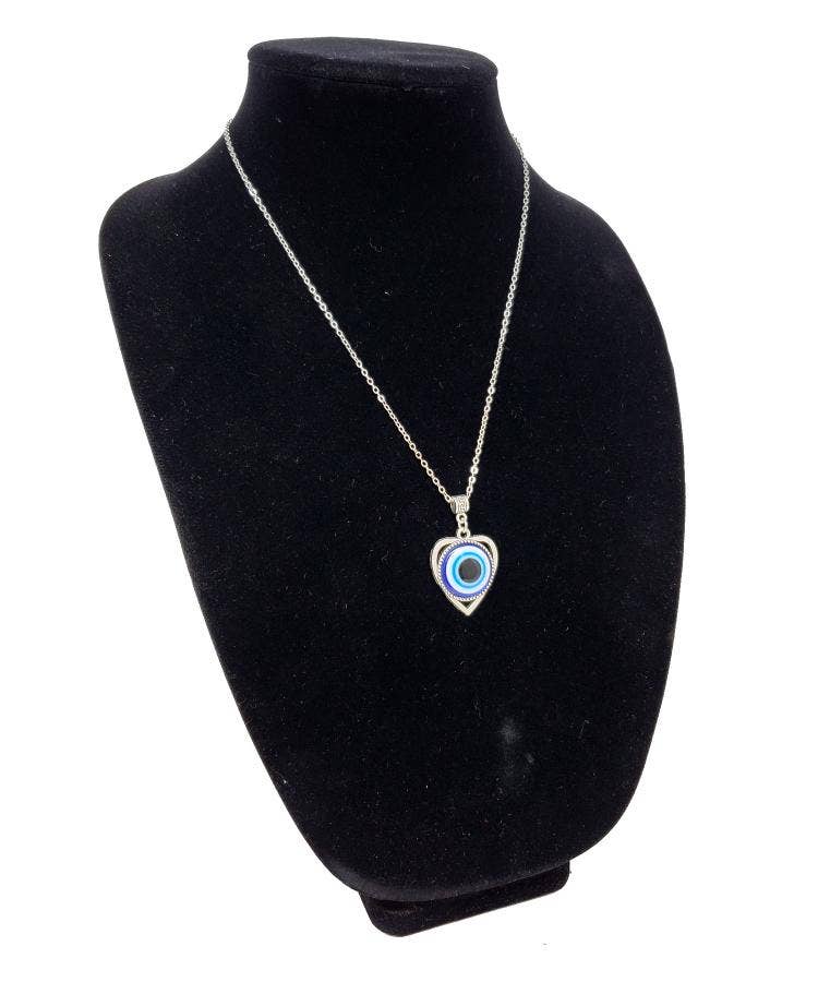 Heart Evil Eye Pendant Necklace with chain 11"L, 0.90"D