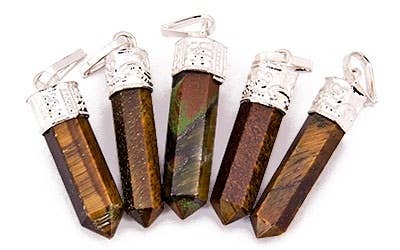 5 Pieces Tiger Eye Pencil Point Pendant Set - 1.5"L