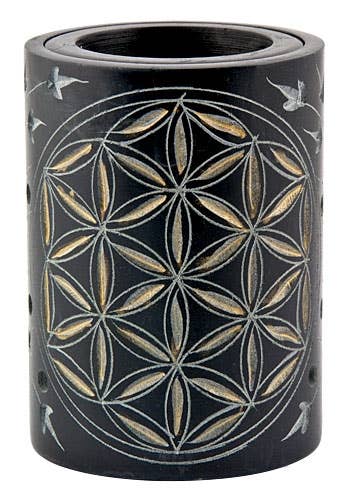 Flower of Life Carved in Gold Aroma Lamp - 3.5"H, 2.5"D