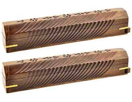 2 Pieces Carved Wooden Incense Box Burner - 12"L