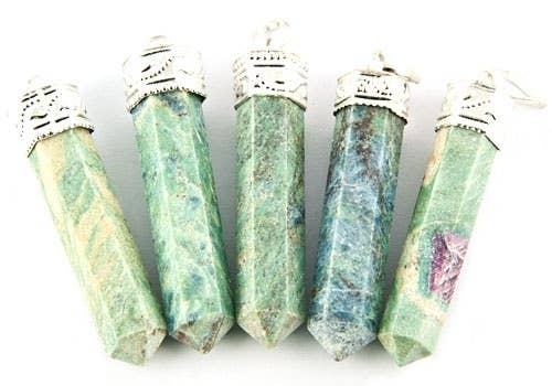 5 Pieces Ruby Zeosite Pencil Point Pendant Set - 1.5"L