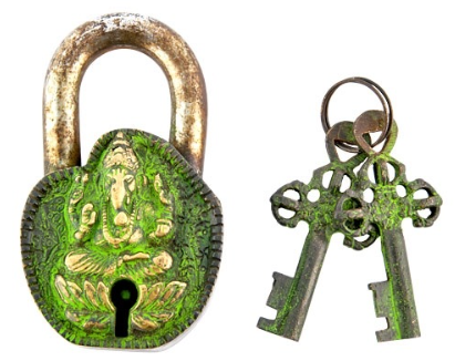 Lord Ganesh Tibetan Antique Lock - 2.5"W, 4"H