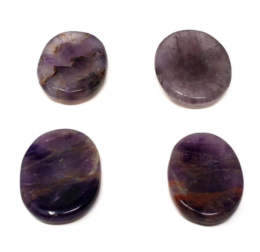 Worry Gemstone - Amethyst Oval Stones (4 Pack) 1-1.5"L