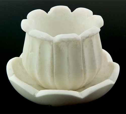 Lotus Carved White Marble Bowl Burner Set - 3"D, 3"H