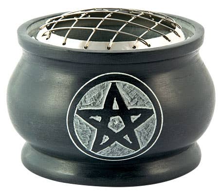 Pentacle Carved Natural Stone Screen Charcoal Burner 4x4x2.5