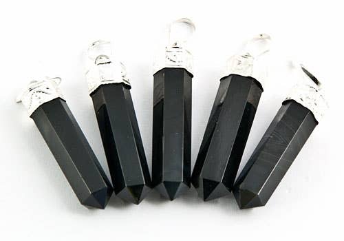 5 Pieces Black Onyx Pencil Point Pendant Set - 1.5"L