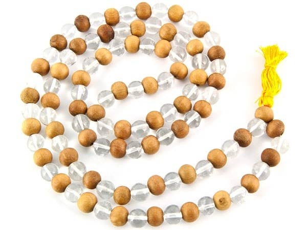 Crystal Quartz & Natural Sandalwood Prayer Mala - 8mm