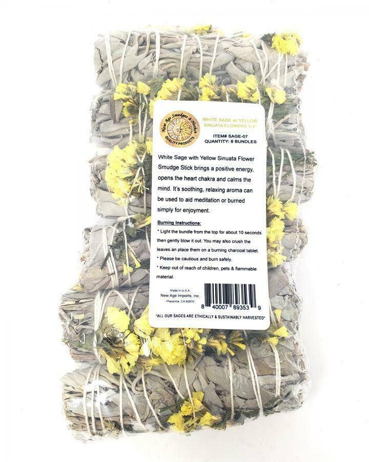 Sinuata Flowers with White Sage 4" Energy Cleansing Floral Sage