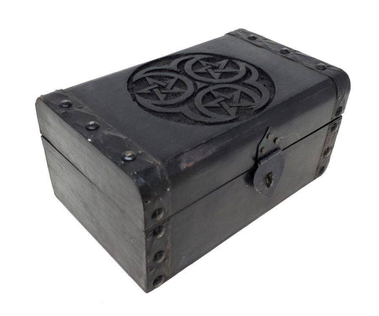 Pentacle & Triple Moon Wood Box 8x5.5x4"H