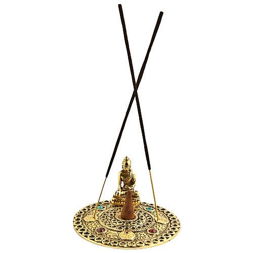 2 Pieces Lord Buddha in Gold Incense Stick/Cone Burner - 4"D