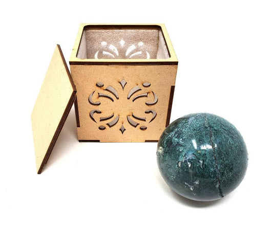 40-55mm MOSS AGATE Gemstone Sphere with wooden Box