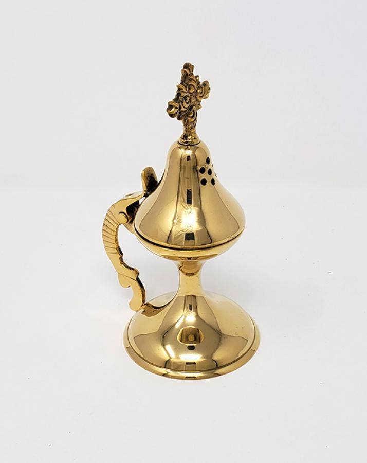 Pear Shape Solid Brass Burner 7"H with cross sign on top