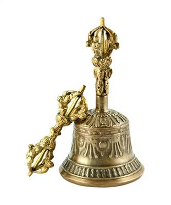 Bronze Tibetan Altar Bell with Dorjee - 5"H