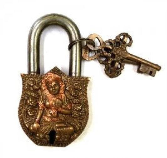 Goddess Tara Brass Tibetan Antique Lock 4"H 2.5"W