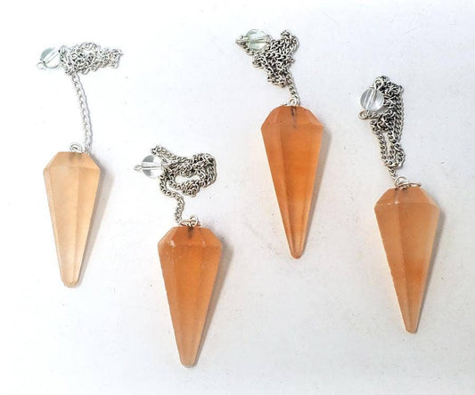 Orange Selenite Gemstone Pendulum with Chain (4PACK)