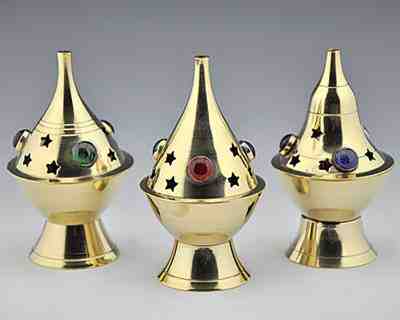 3 Pieces Beaded Brass Cone Burner Set - 4"H