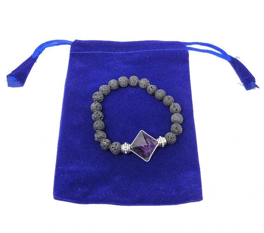 Lava & Amethyst Pyramid Bracelet w/ Velvet Bag