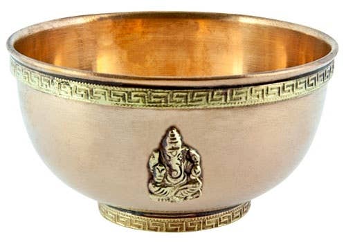 Lord Ganesh Copper Offering Bowl Antique Finish - 4''D