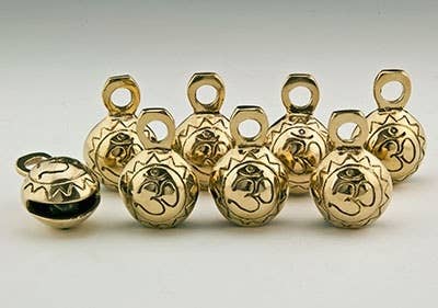 8 Pieces Om Carved Ghungroo Bells - 2"H, 1.25"W