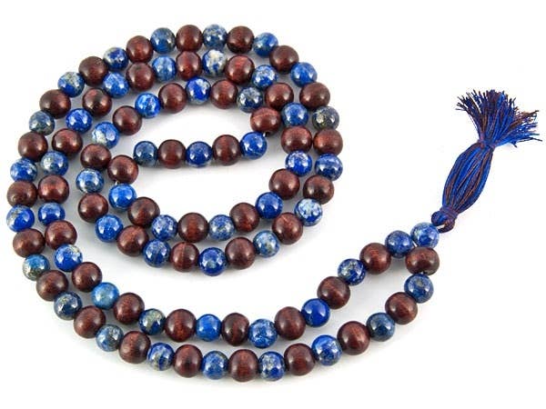 Lapis Lazuli & Red Sandalwood Prayer Mala - 8mm