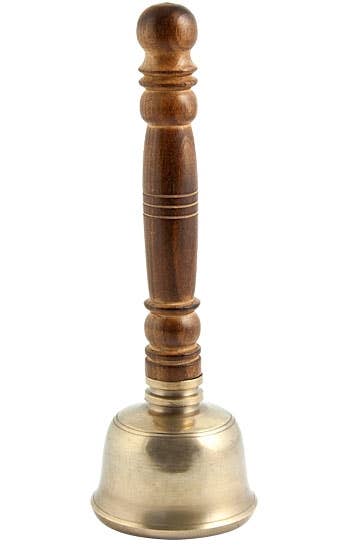 Bronze Tibetan Bell with Wooden Handle - 7.5"H