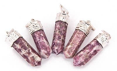 5 Pieces Lepidolite Pencil Point Pendant Set - 1.5"L