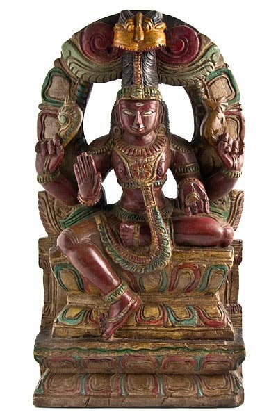 Goddess Laxmi Wooden Statue Antique - 18"H