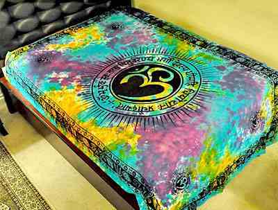 Om Symbol with Gayatri Mantra Tapestry (Tie Dye) - 72" x 108