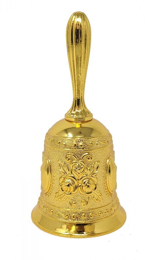 Gold Finish- Floral Design Altar Bell Alloy 4.5"H x 2"W