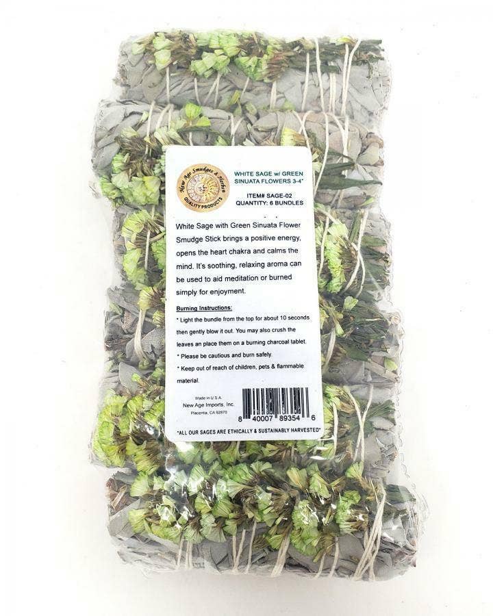 Sinuata Flowers with White Sage 4" Energy Cleansing Floral Sage