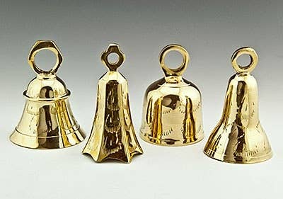 1 Set of 4 Pieces Assorted Brass Bells Set - 4"H