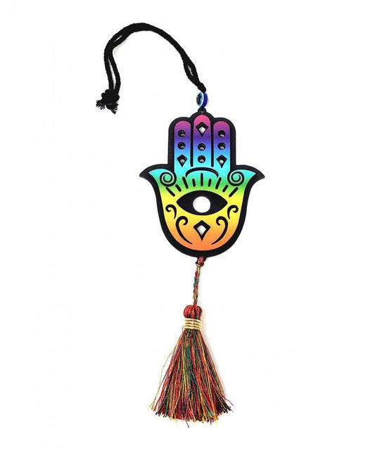 Tie Dye Wooden Hamsa Hand Evil Eye Wall/Car hanging Aprrox.