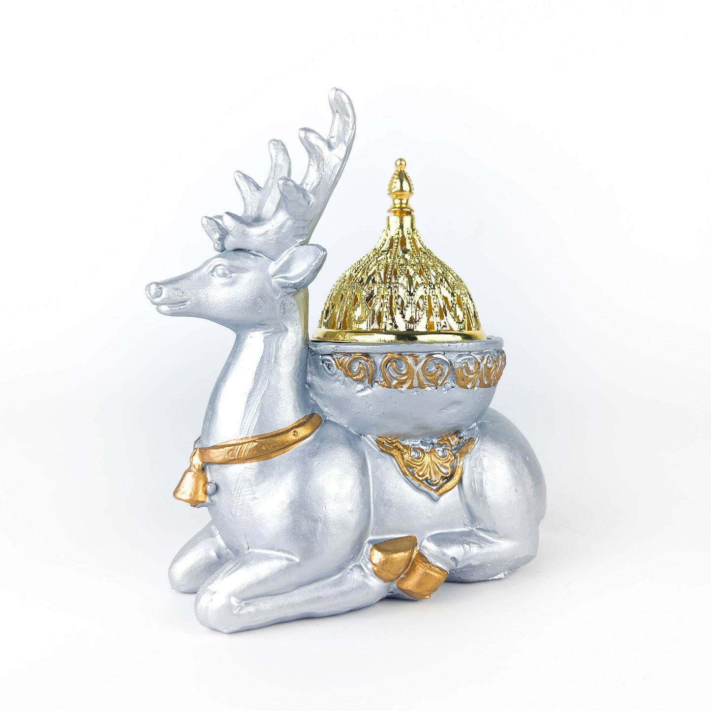 Silver Deer Incense Burner/Candle Holder 5"H 4.5"W