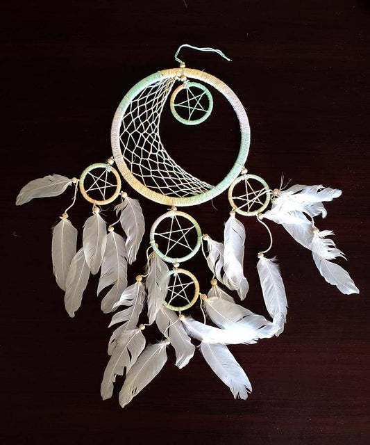 6" Diameter - 5 Pentacle Crescent Moon Web Dream Catcher Tie