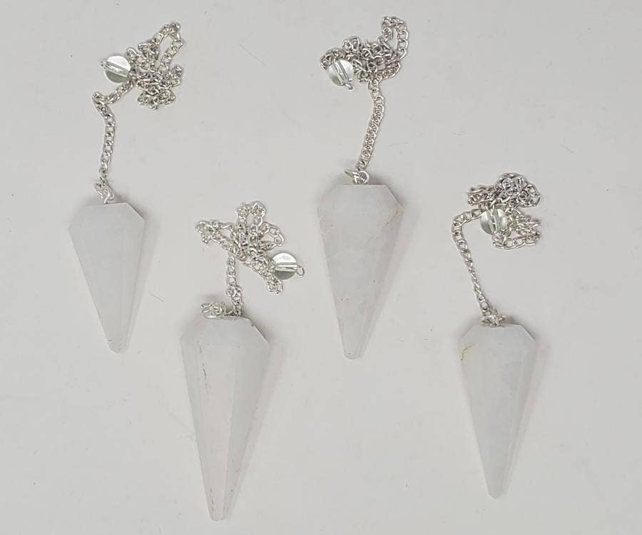 White Quartz Gemstone Pendulum with Chain (4 PACK)