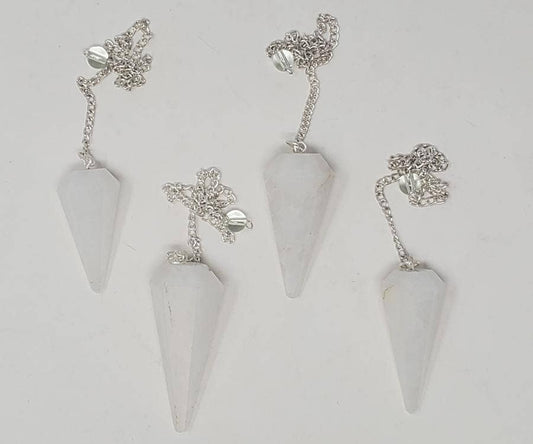 White Quartz Gemstone Pendulum with Chain (4 PACK)