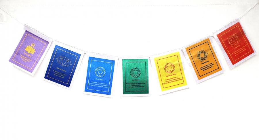 Seven Chakra Tibetan Prayer Flag 2.75" Wide x 3.5"High - 7 f