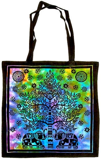 Tree of Life Elephant Tote Bag 18"x18" (Tie Dye)