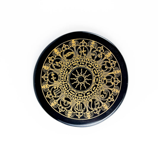 Black Agate Gold Printed -Zodiac Signs Tile /Incense Burner