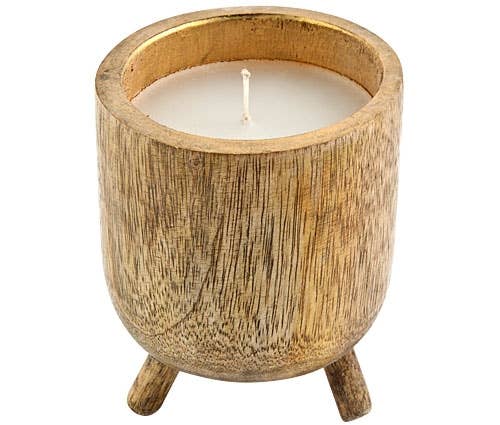 Natural Wooden Candle Pot with Wax - 4.5"H, 3.5"D